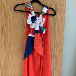 Joyful RedOrange Multi Stripe Tie-Back Mini Dress